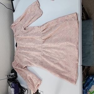 Off-Shoulder Pink Lace Mini Dress